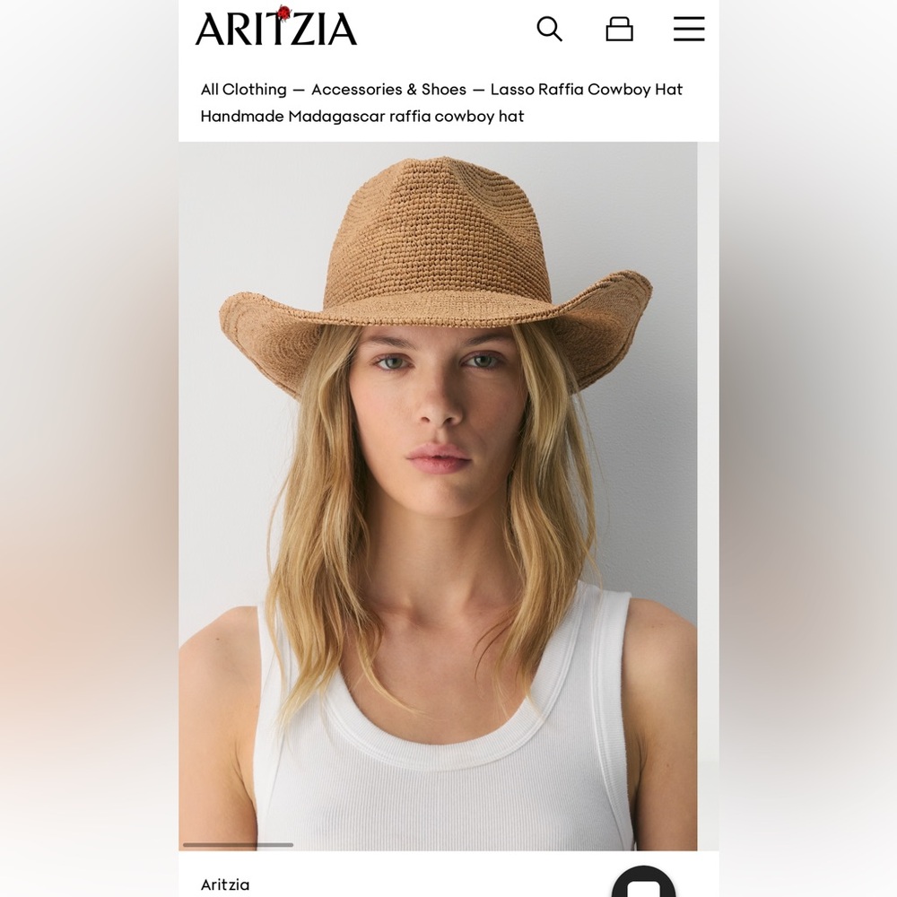 Aritzia Tan Raffia Cowboy Hat